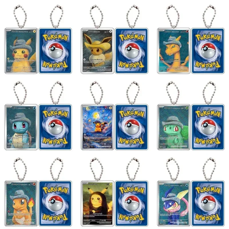 Pokemon Oil Painting Style Charizard Snorlax DIY Card Shape Acrylic Keychain Pendant Anime Classics Game Collection Toy Gift