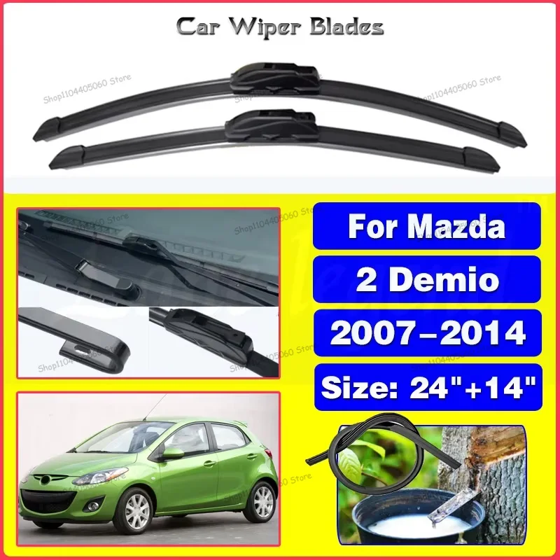 

For Mazda 2 Demio 2007 2008 2009 2010 2011 2012 2013 2014 Front Wiper Blades Brushes Cutter Accessories U J Hook 24"+14"