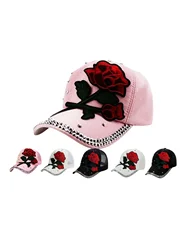 Ladies breathable mesh adjustable baseball cap Y2K Red Rose Diamond baseball cap, lightweight adjustable for sports and fashion