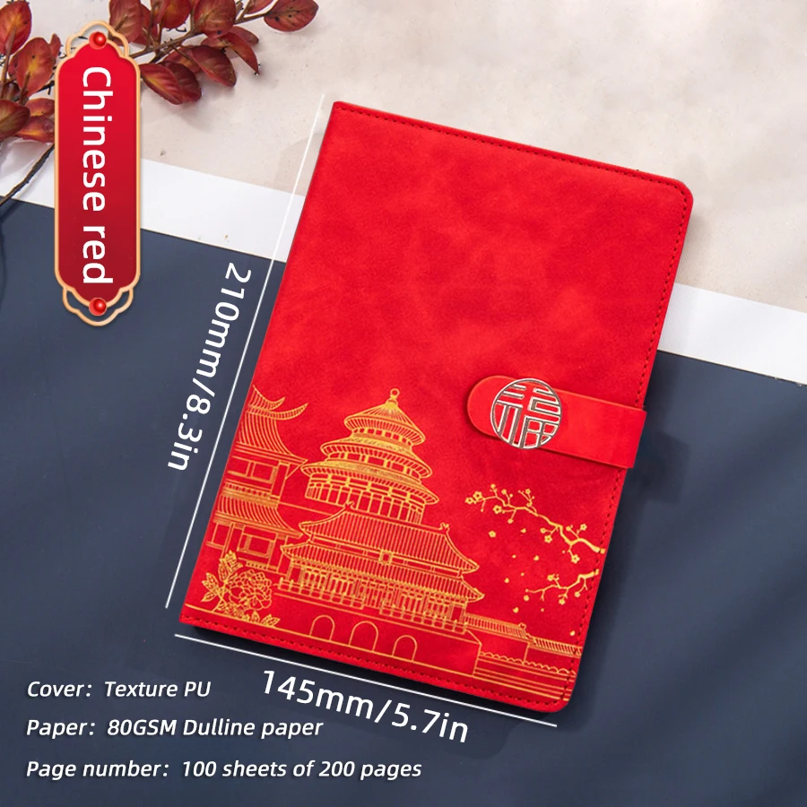 A5-Notizbuch aus Leder im chinesischen Stil, einfaches, verdicktes, geschlossenes Notizbuch mit Eisenschnalle, geeignet für Schüler und Büronutzung – Detail 9