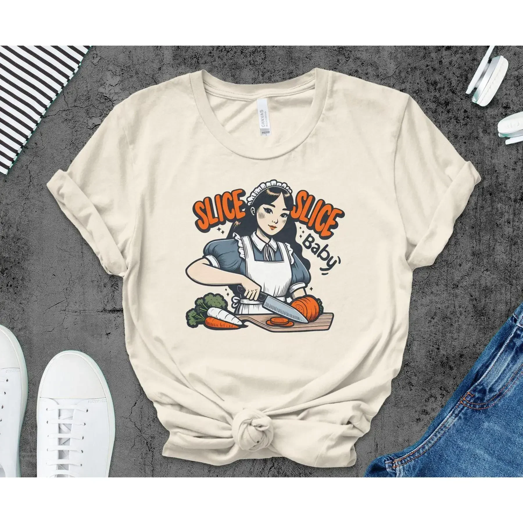 Slice Baby Funny Cooking T Shirt Retro Kitchen Humor Chef Cute Foodie Maid Fun Apparel for Food Lovers