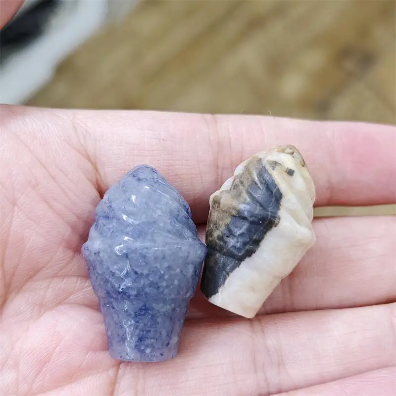 Natural Quartz Stone Ice Cream Carving Witchcraft Ornaments Home Decoration Accessories Room Decor Gift 2PCS