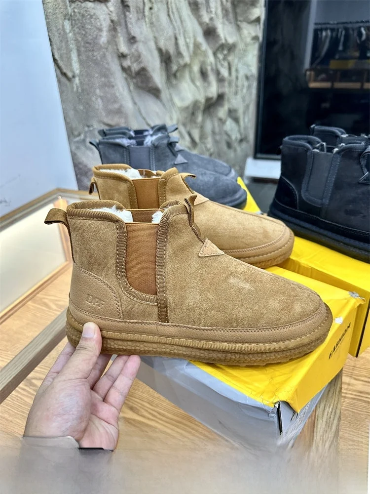 

Thickened Integrated Fleece Snow Boots Autumn Winter Warm Cotton Boots Thick Bottom Simulation Leather Fur Boots British Styl...