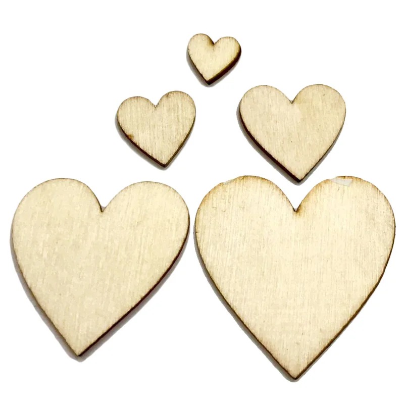 50PCS 20MM DIY Perforated Wooden Heart Patch Crafts Scrapbooking Supplies Wedding DecorationHand-made Graffiti Buttons