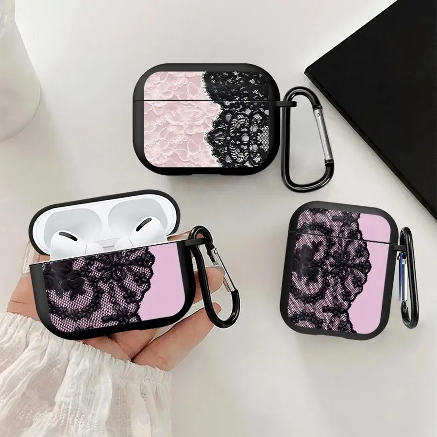 Retro Pink Lace Print Earphone Cases Cover Case For Airpods 4 Pro2 3 2 1 Pro Pro3