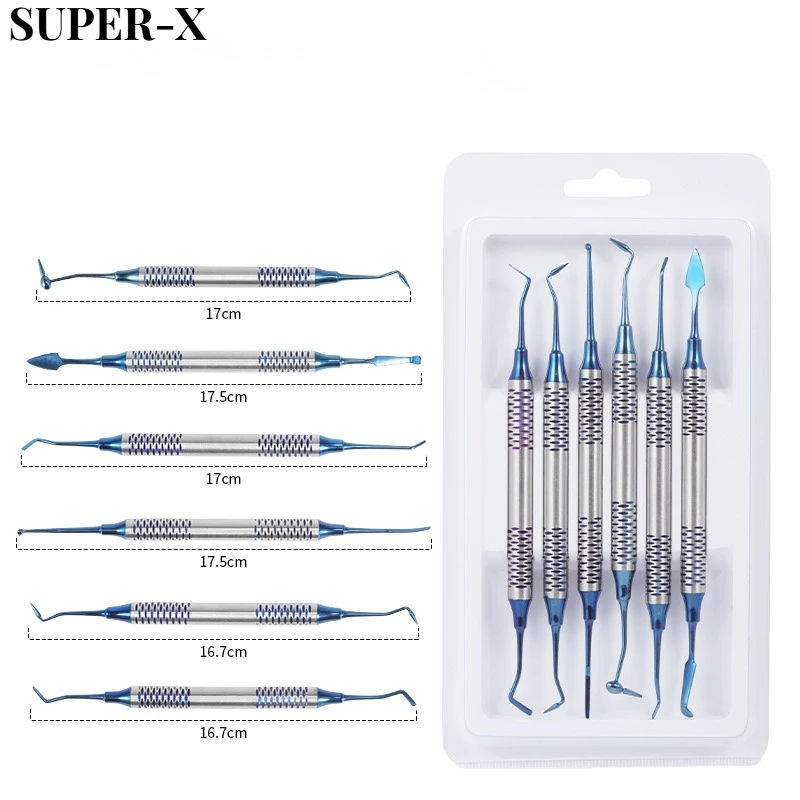 

6Pcs/Kit Dental Composite Filling Spatula Tools Double Head Titanium Plated Head Aesthetic Fill Restoration Set Dentist Tool