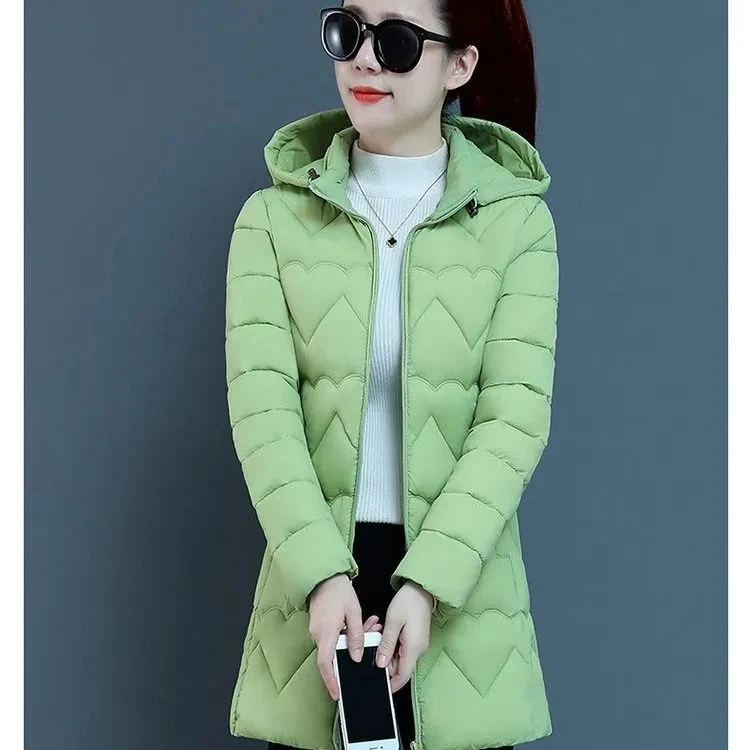 Women's Thin Down Cotton-Padded Jacket, Elegant Overcoat, Loose Warm, Detachable Hooded, Long Coat, 6XL, Autumn, Winter, 2023