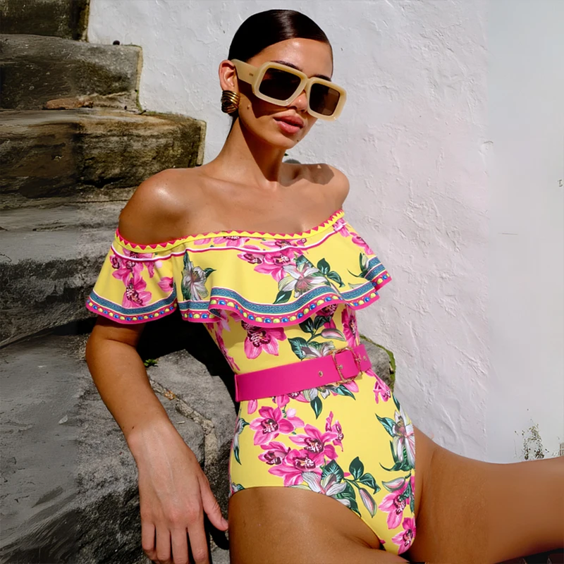 Bandeau Ruffled Push Up One Piece Swimsuit With Cover Up Sexy Swimwear Women 2025 Patchwork Swim Suits Bikinis Sliming Beachwear