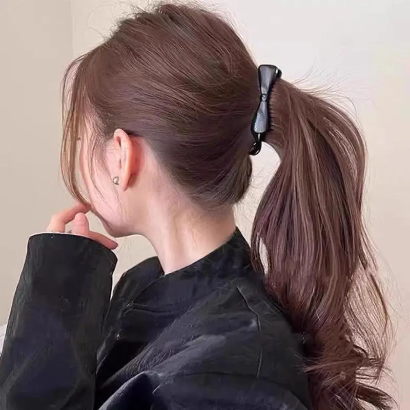 Korean Style Bow Large Banana Hair Clips Shiny Solid Color Durable Ponytail Holders for Girls School Wear Hair Styling Supplies