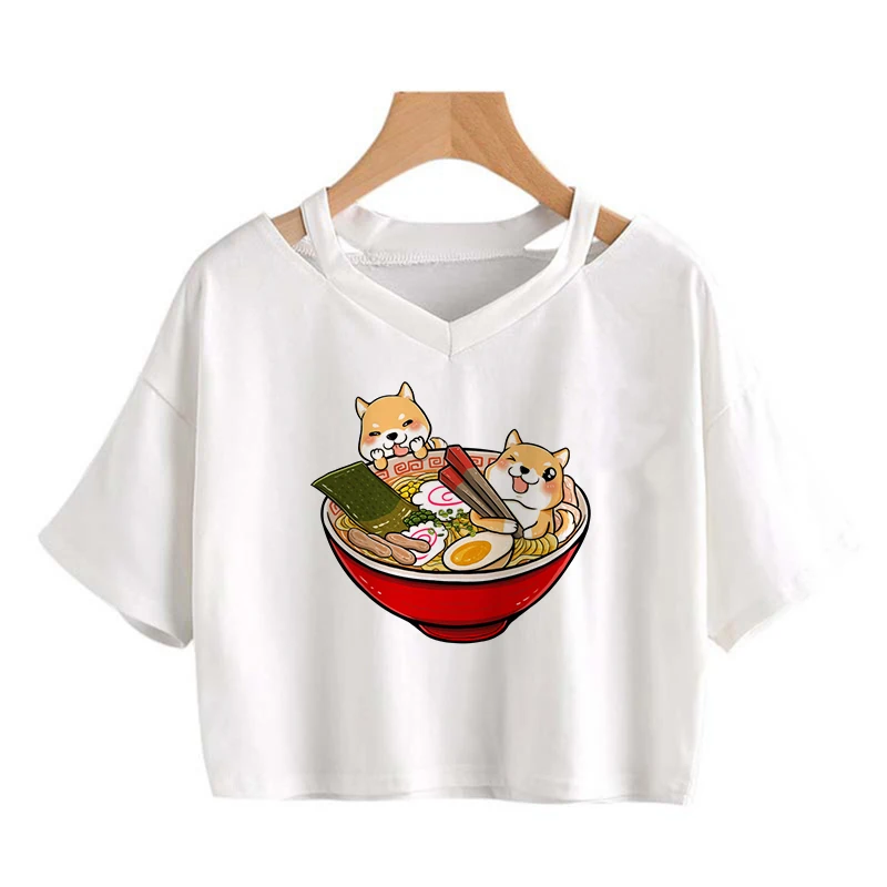 Cute Shiba Inu Doge Funny Cartoon T-shirt Women Kawaii Summer Y2k Crop Tops Tee Cute Korean Style Tshirt Ullzang T-shirt Female