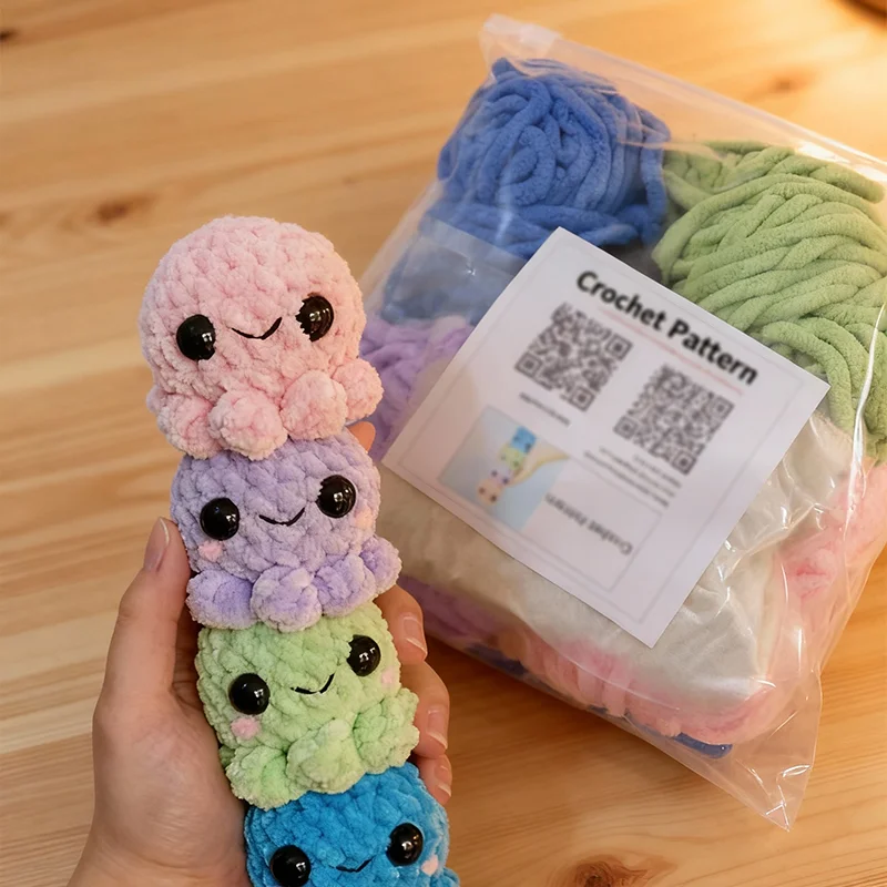 Cuttlefish-Themed Crochet DIY Kit: Beginner-Friendly Set for Hand Knitting, Parent-Child Interaction & Cognitive Development