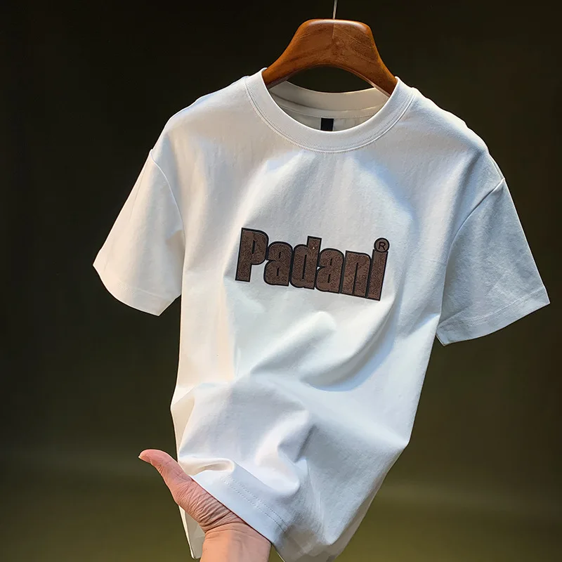 Camiseta de manga curta com estampa offset de letras 3D para homens verão de secagem rápida plus size solto casual versátil camisa