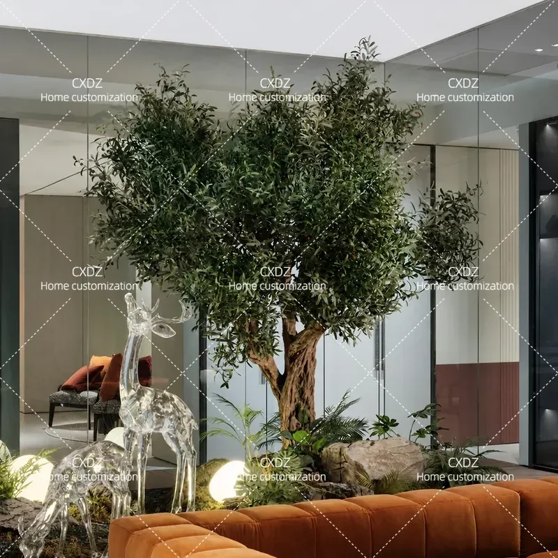 Simulation olive tree indoor high-end tea room layout landscape simulation green plant layout decoration indoor hotel olive