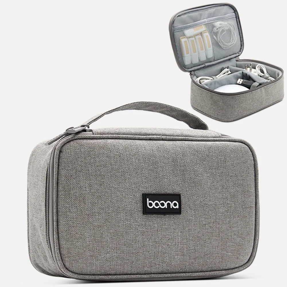 BOONA-Sac de rangement de voyage multifonctionnel pour étui à disque dur, batterie externe, adaptateur secteur, câble pour écouteurs, câble de données USB, gris