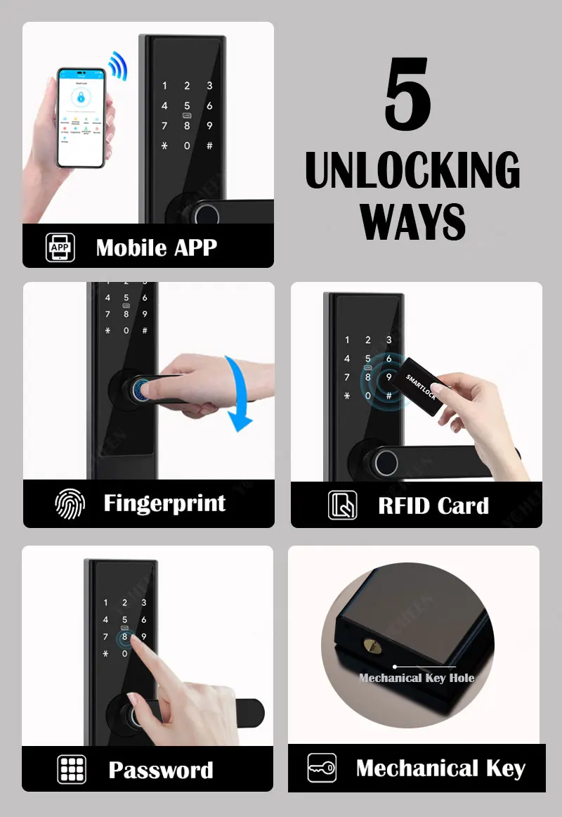 TTlock Bluetooth Smart Lock Fingerprint Code Unlock Door Locks with Key Nfc Rifd Smart Card Combination Electronic Digital Lock