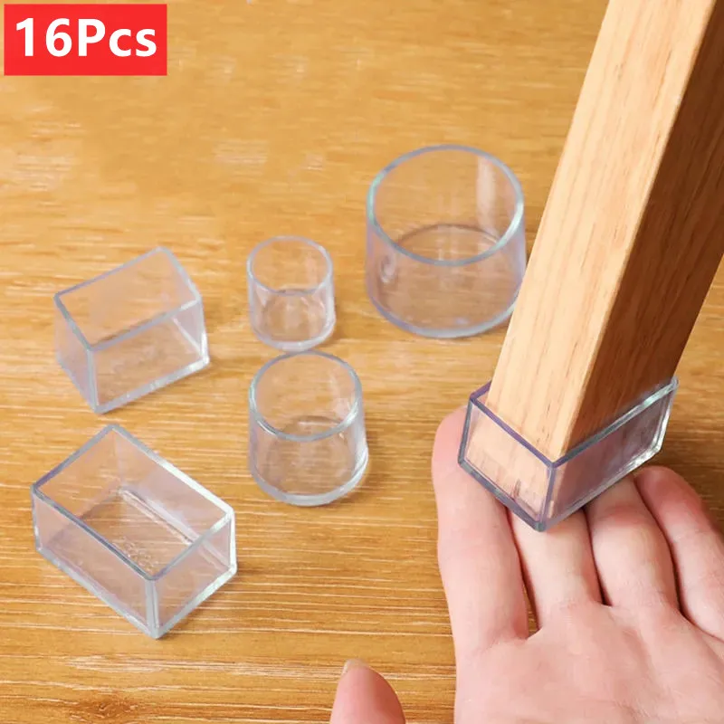 Transparente Non-Slip Cadeira Leg Caps, Pés de borracha Protector Pads, Tampas de Mesa, Móveis Nivelamento Pés, Home Decor, 16Pcs