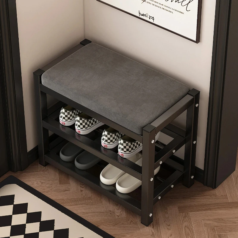

‌Foldable Entryway Shoe Bench - Narrow Storage Ottoman with 4-Tier Rack, Quick Assembly Shoe Organizer for Porch/Apartment