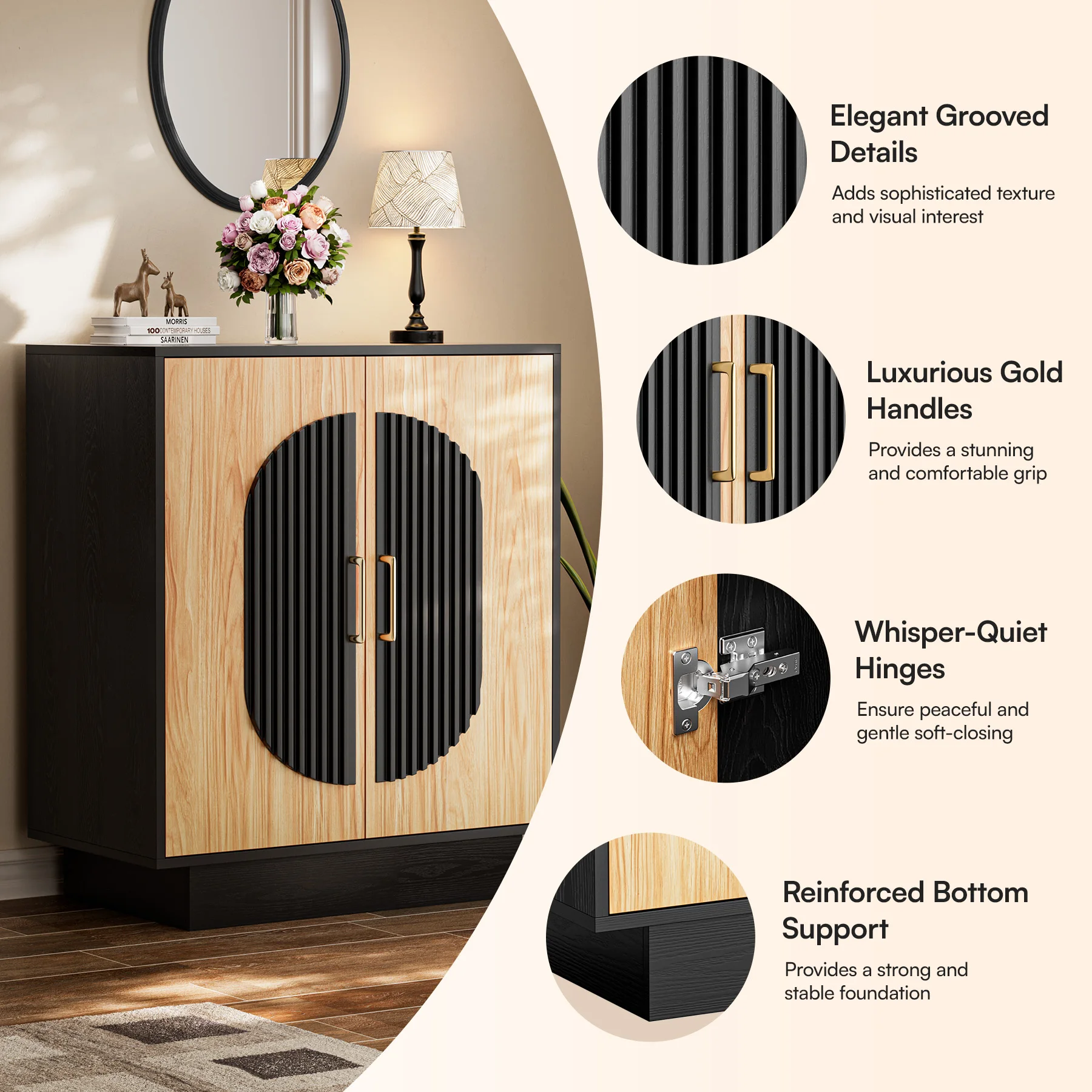 Modern Fluted Modular Credenza & Buffet Cabinet with Storage 3