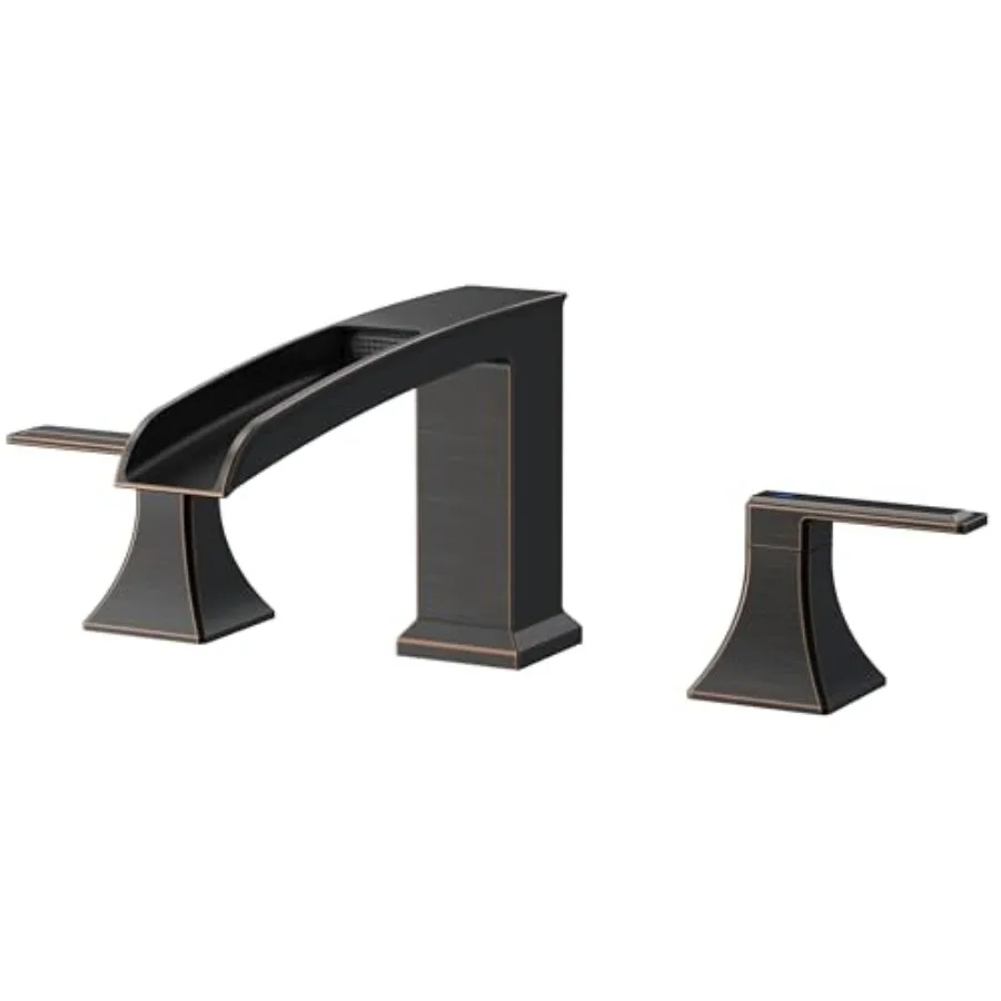 

Garden bathtub faucet set: oil rubbed bronze waterfall Roman tub faucet, 3-hole widespread deck mount with 2 handles and pre-in