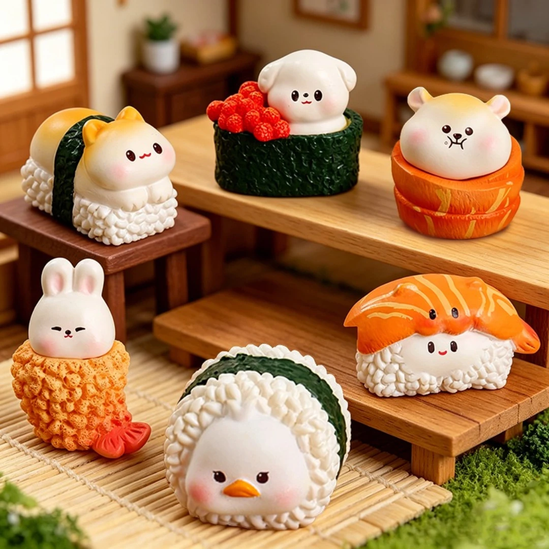 Animales de Sushi - Figuras Miniatura Aleatorias, Figuras Decorativas de Resina de Sushi Japonés Kawaii, Adornos Lindos Coreanos para Escritorio o Habitación