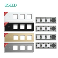 BSEED 299mm 1/2/3Gang Switch Panel With Triple Socket Frames Metal Plate Included Crystal Glass Panels DIY Part Only