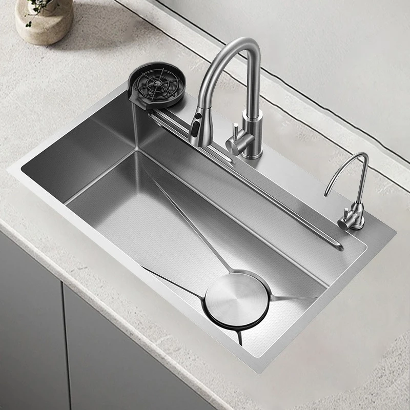 【Hot】Stainless Steel Kitchen Sink Undermount Single Bowl Thick Deep Side Drainboard Easy Clean Textured Finish Large Home Furnit