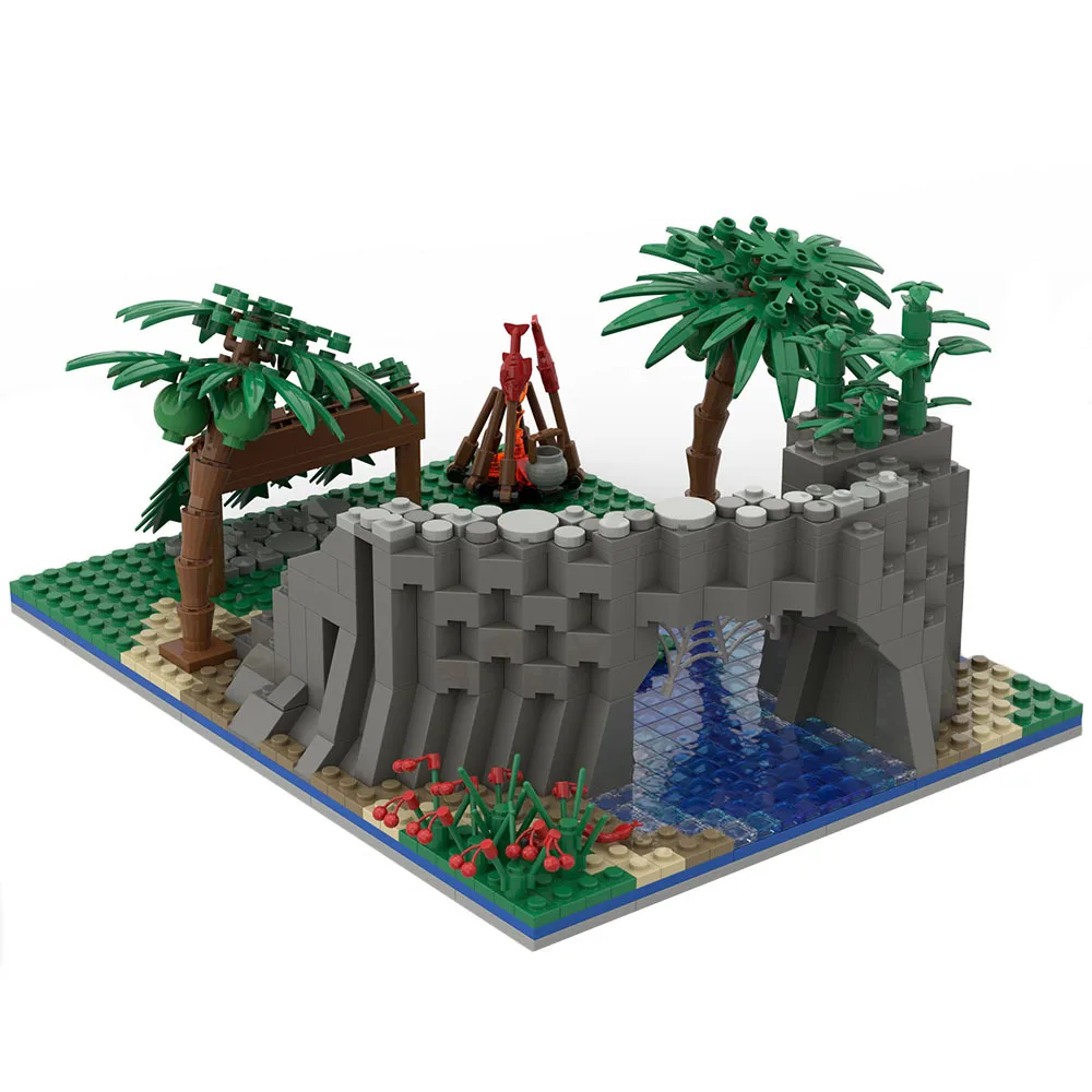 MOC Jungle Bonfire Montar Blocos de Construção, Sobrevivência nas Cenas da Natureza Selvagem, Acessórios, Figuras Compatíveis, Bricks Modelo DIY