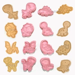 Cookies Cutter 8 Pieces Dinosaur Dough Stamp Plastic 3D Cartoon Pressable Biscuit Mold Confectionery Baking Pastry Bakeware