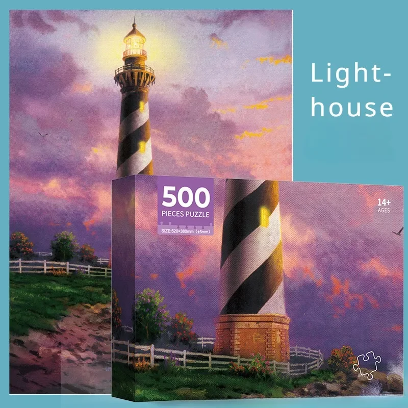 

52*38cm Adult Paper Jigsaw Puzzle 500PCS Lighthouse Adult Stress Relief Children Educational Entertainment Toys Christmas Gift