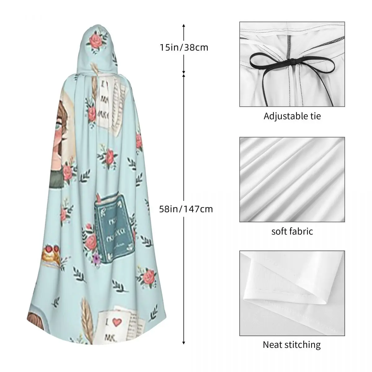 プライドと偏見 - ジェーン・オースティンのインスピレーションを受けたロングフード付きマント 魔女 中世衣装 コスプレ ケープ ハロウィンパーティー 大人用 ユニセックス