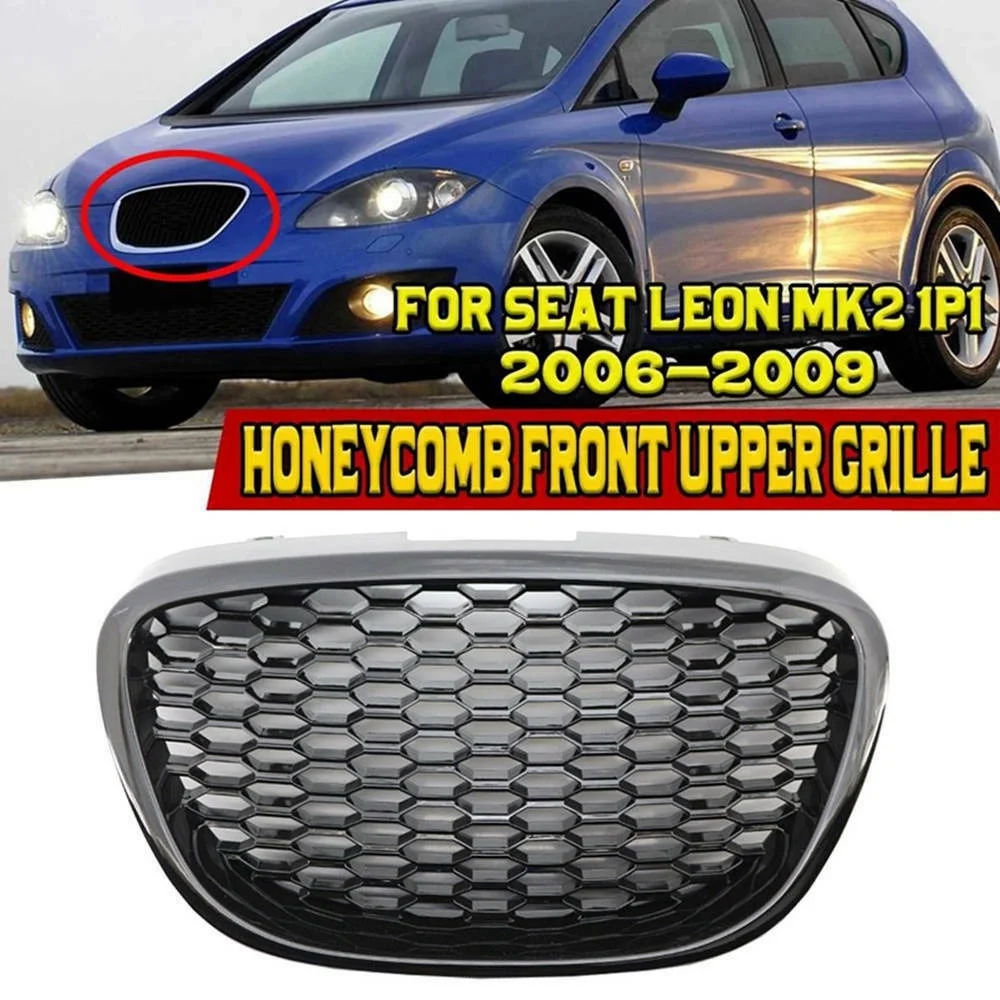 Honeycomb Glossy Black Mesh Badgeless Debadged Grill Front Upper Grille for Seat Leon MK2 1P1 2006-2009