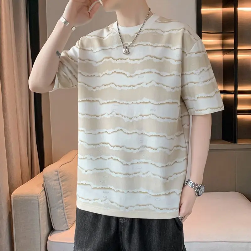 Men's Casual Striped T-Shirt Breathable Daily Wear Round Neck Short Sleeve Summer Style