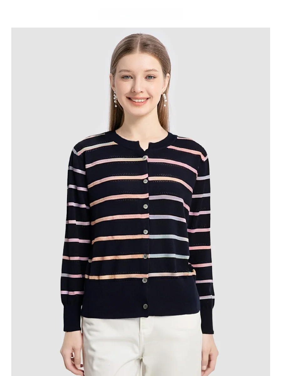 

Женский вязаный кардиган ARI HAP, полосатый, весна 2025, новая модель, повседневный, стандартной длины, тонкий