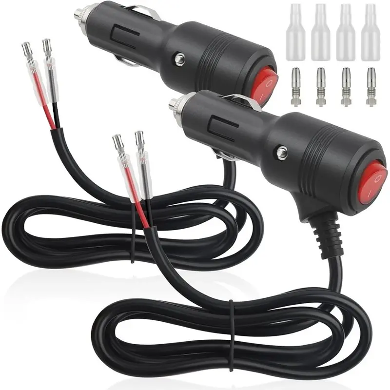 For Car, RV, Boat, Motorcycle Compatible-1M 12V/24V Cigarette Lighter Plug With Switch- 2-Pack 16AWG Extension Cable