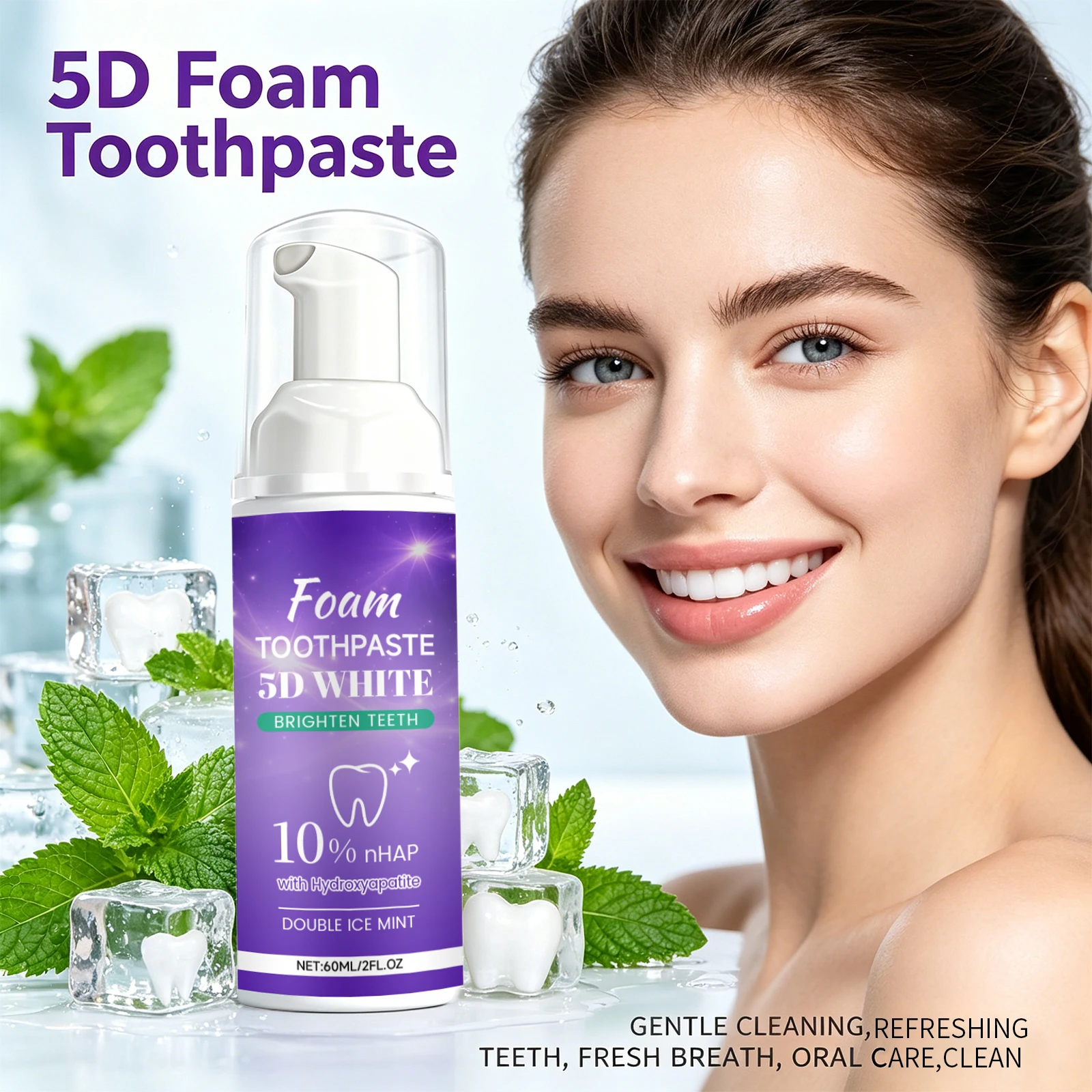 5D White Foam Toothpaste 10% Nhap Enamel Repair Fresh Breath Coffee/Smoke Stain Remover Mint Toothpaste Brightening Teeth Care