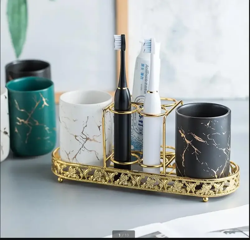 

Золотой мрамор, керамический набор аксессуаров для ванной комнаты, инструменты для мытья, чашка для полоскания рта, металлический держатель для зубных щеток, набор бытовых принадлежностей для ванной комнаты