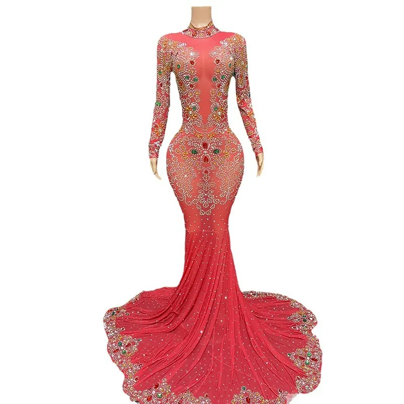 هدية عيد الحب فستان ماسي لامع أحمر إبداعي للسيدات أنيق بذيل السمكة فيستدوس دي فييستا أنيق فستان صغير مثير ساخن #1
