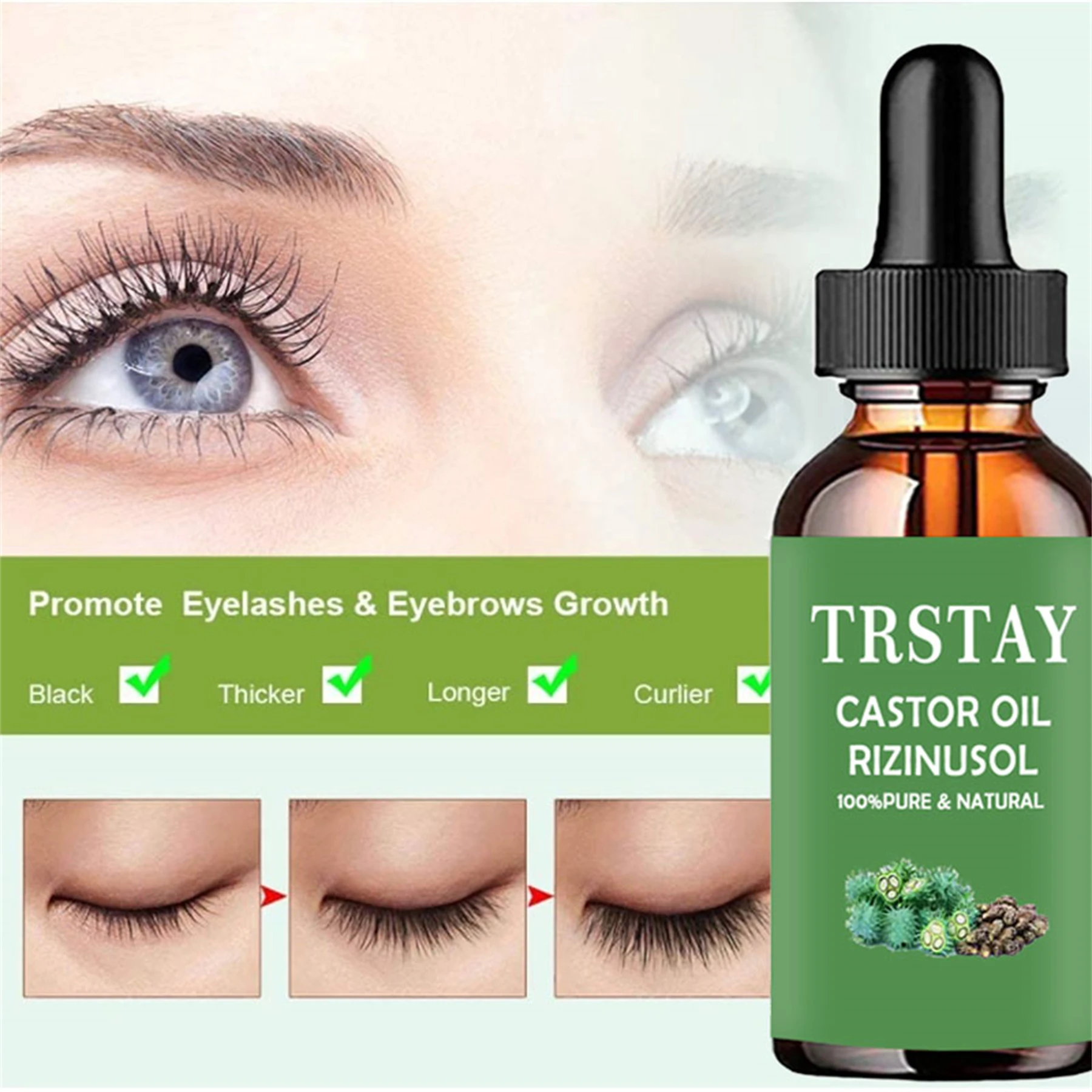 Eyebrow eyelash oil to promote hair regeneration essential oil essence natural Castor oil hair eyebrow and eyelash care essence