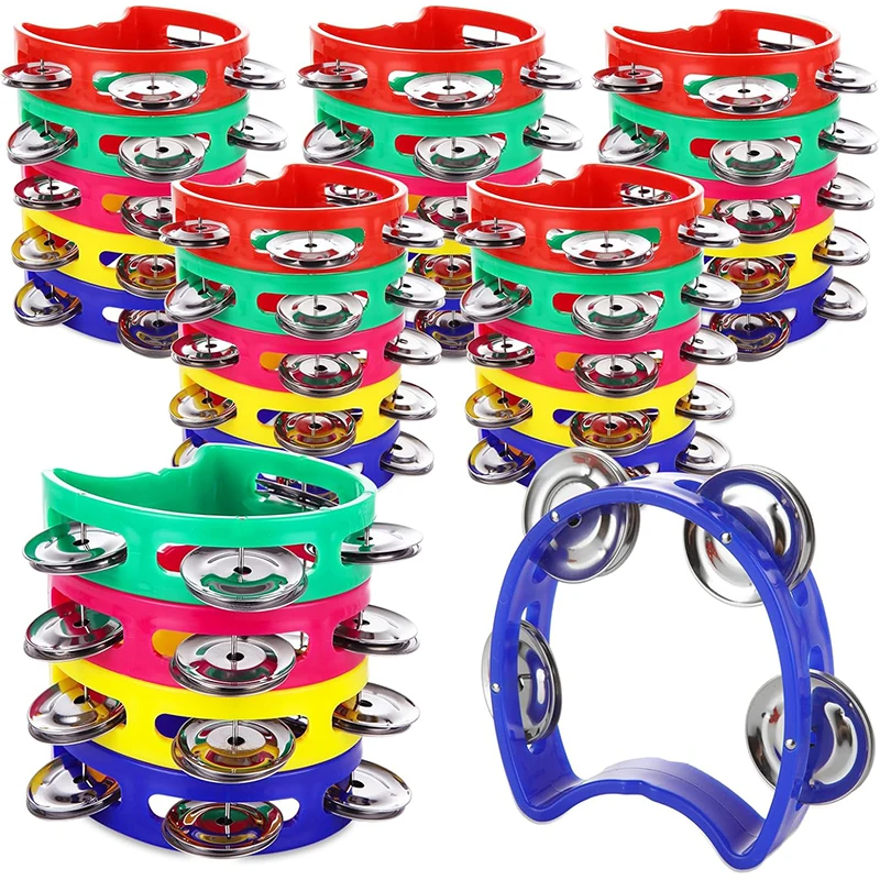 Pandereta de Percusión de Mano de Plástico con 4 Campanas, Instrumento Musical de Ritmo, Juguetes, Recuerdos de Fiesta para Niños, Regalos para Calcetines Navideños