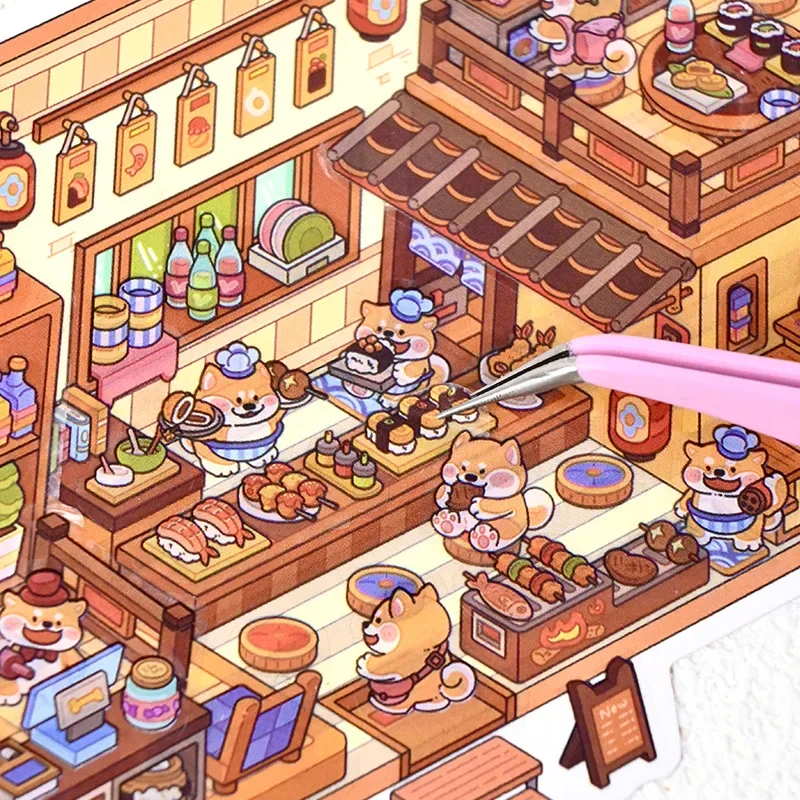 Cute Cartoon Forest Animals RV 3D Landscaping Sticker Fun High Playability Kids DIY Stacked PET Decals Micro-scene Decoration