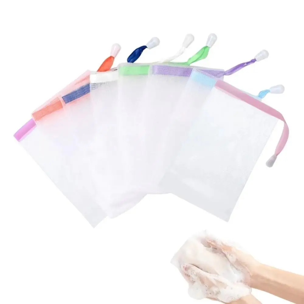 

50Pcs Hangable Soap Foaming Nets with Drawstring Double Layer Shower Gel Saver Pouch Reusable Portable Soap Bubble Bags