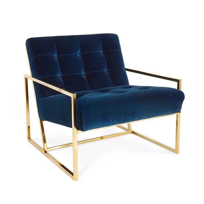 シンプルなポストモダンなシングルソファ家具リビングルームステンレススチールファブリックソフトバッグ