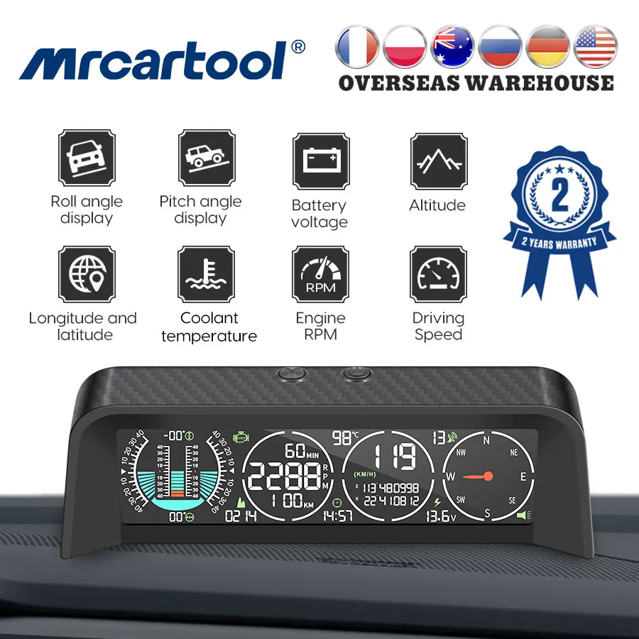 

MRCARTOOL M80 Car Intelligent Head-up Display GPS OBD Slope Meter Automotive Digital Speedometer Compass HUD Smart Inclinometer