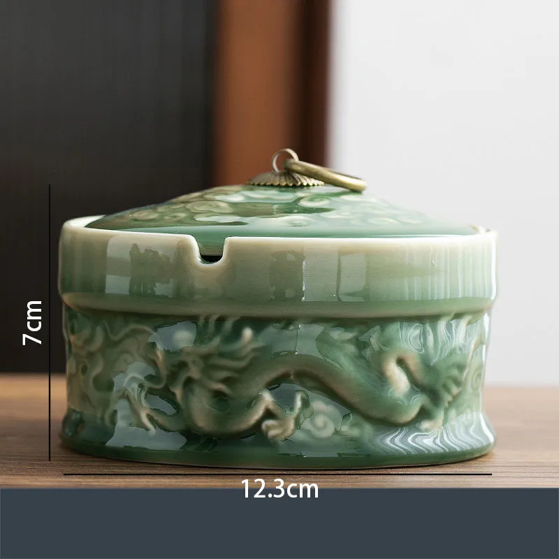 European Ceramic Ashtray with Lid Handmade Dragon Pattern Decorative Office Ashtrays Living Room Table Top Glazed Color Ash Tray