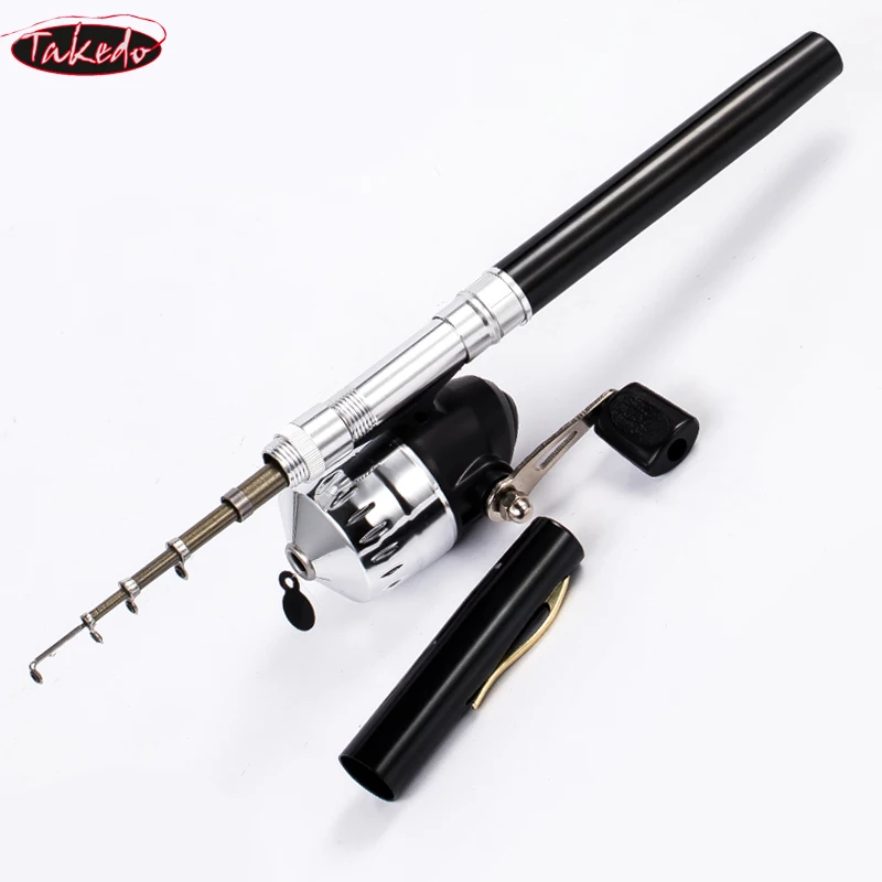 

TAKEDO 1.0M 1.4M 1.6M Aluminium Alloy Pen Fishing Rod And Reel Mini Telescopic Pocket Travel Rod Ice Fly Boat Rod