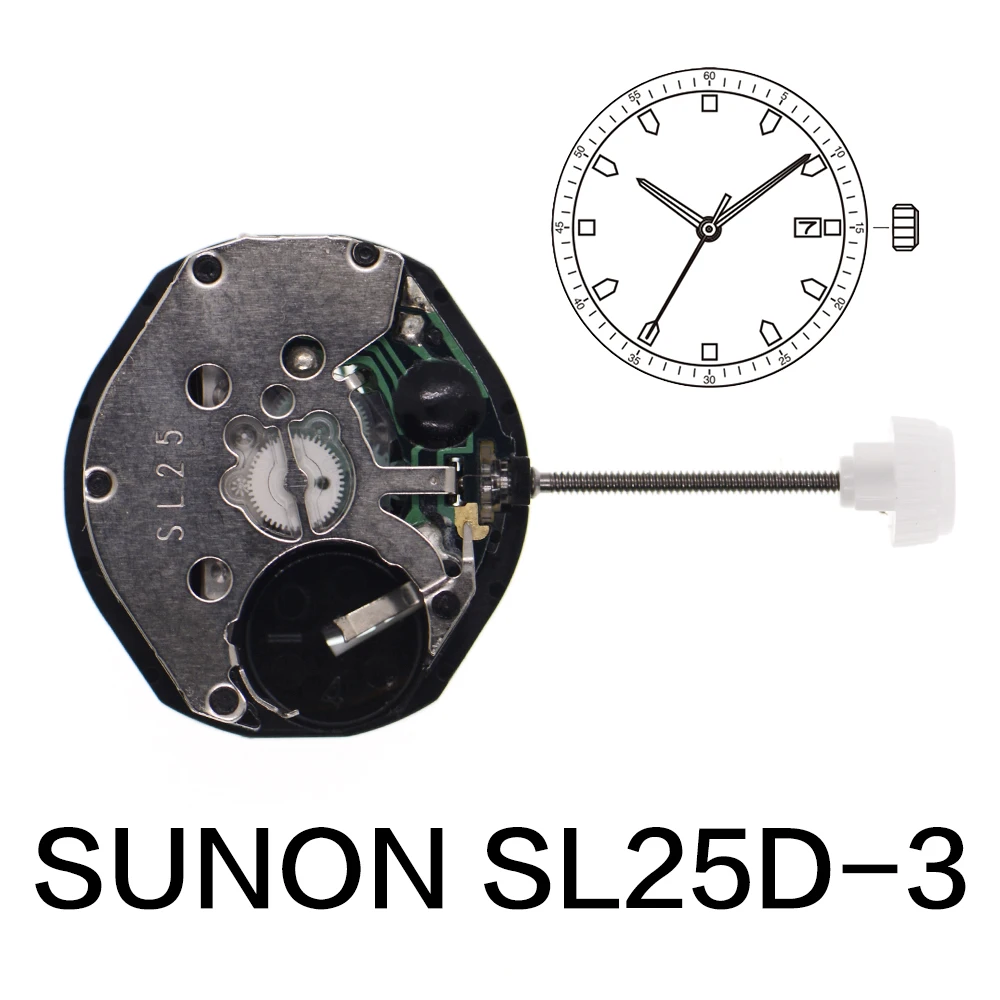 SUNON SL25 Movement China sl25-3 Quartz Movement Calendar Date Display Watch Wristwatch Part Repair Accessories