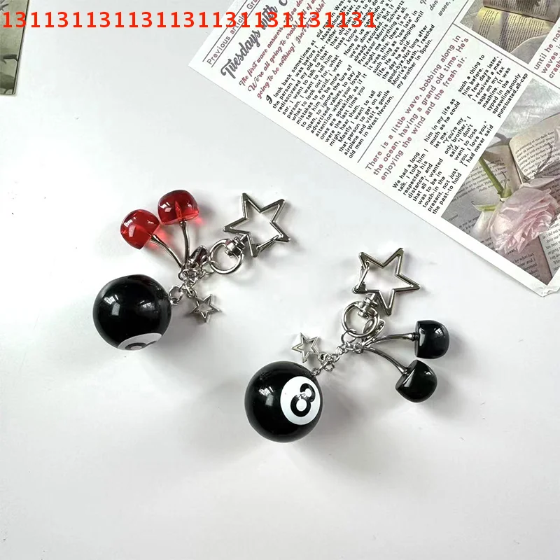 Fashion 8 Ball Fruit Cherry Star Keychain Phone Accessories Y2K Handmade Creative 8 Ball Cherry Keychain Accessories