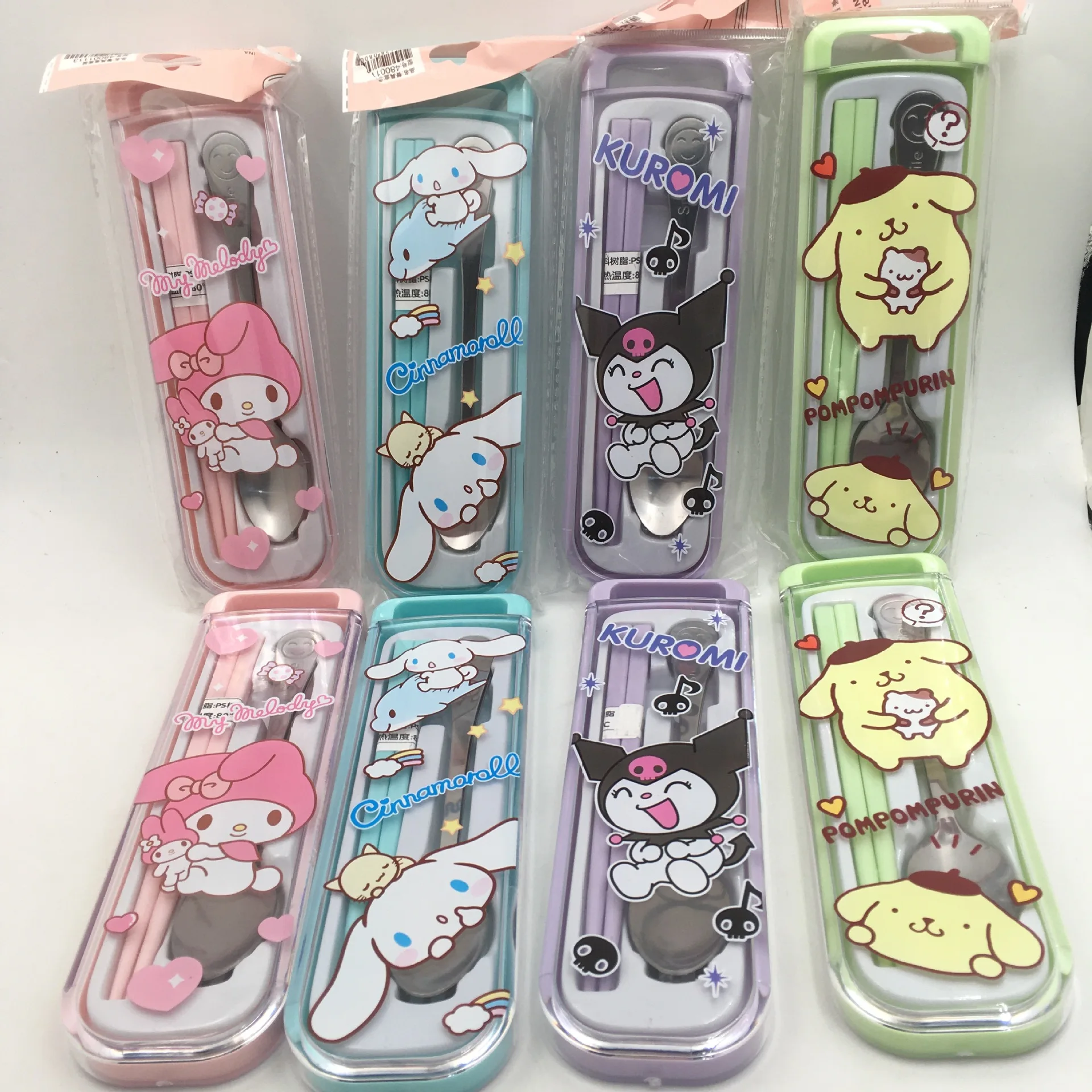 

Hot Selling Sanrio Hello Kitty Chopsticks, Spoons, Cutlery Box Set, Kuromi Melody Cinnamoroll 3-piece Set Factory Direct Sales