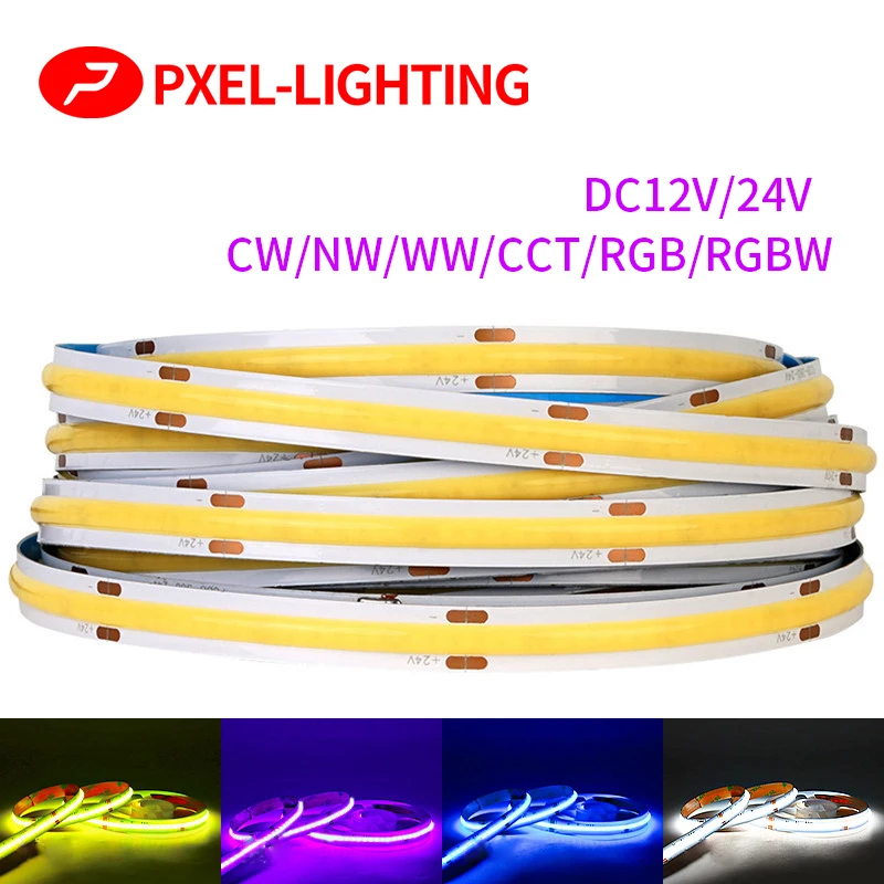 COB RGBW RGB CCT Warm Natural Cool White LED Strips DC12V 24V Flexible High Bright Dotless Colorful FOB LED Tape Light Bar RA90