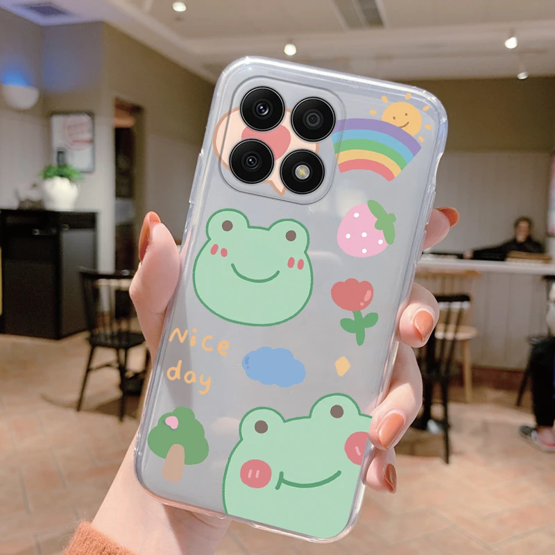 Clear Case For Honor X8a Shockproof Cover Cartoon Cute Cat Soft Silicone Fundas For HonorX8a X 8A Transparent 6.7\'\' Bags Coque